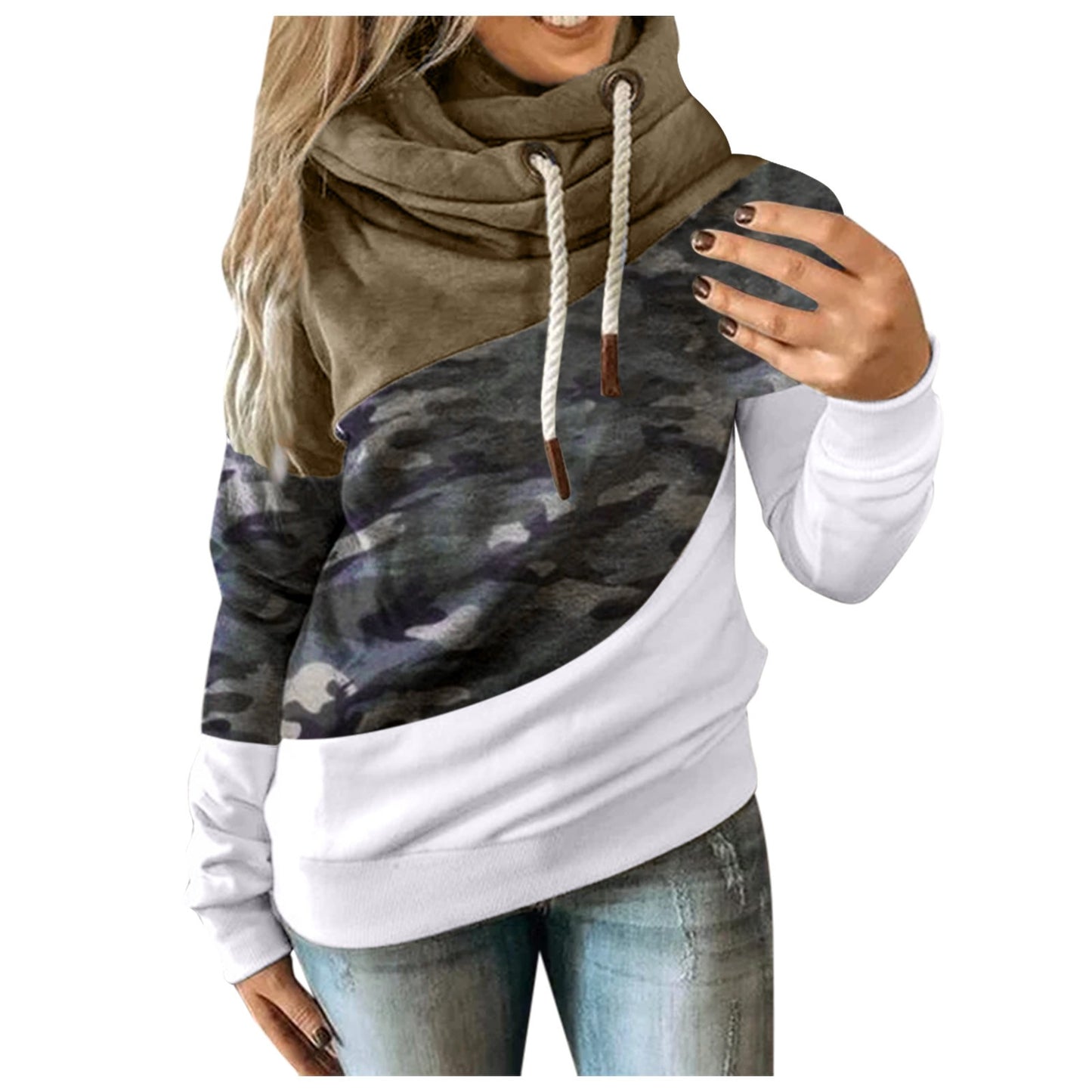 Sophisticated Triple-Tone Sweatshirt with Oversized Drape Collar