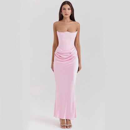 Sultry Strapless Bandeau Gown with Sculpted Bodice & Liquid Satin Flow