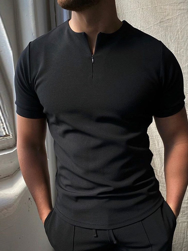 The Tactical-Mosaic Polo with Architectural Silver-Zip & Contrast Stay-Collar