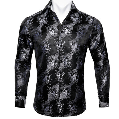 Crescent-Dynasty Dress-Shirt in "High-Lustre" Sateen with Integrated Regal-Print