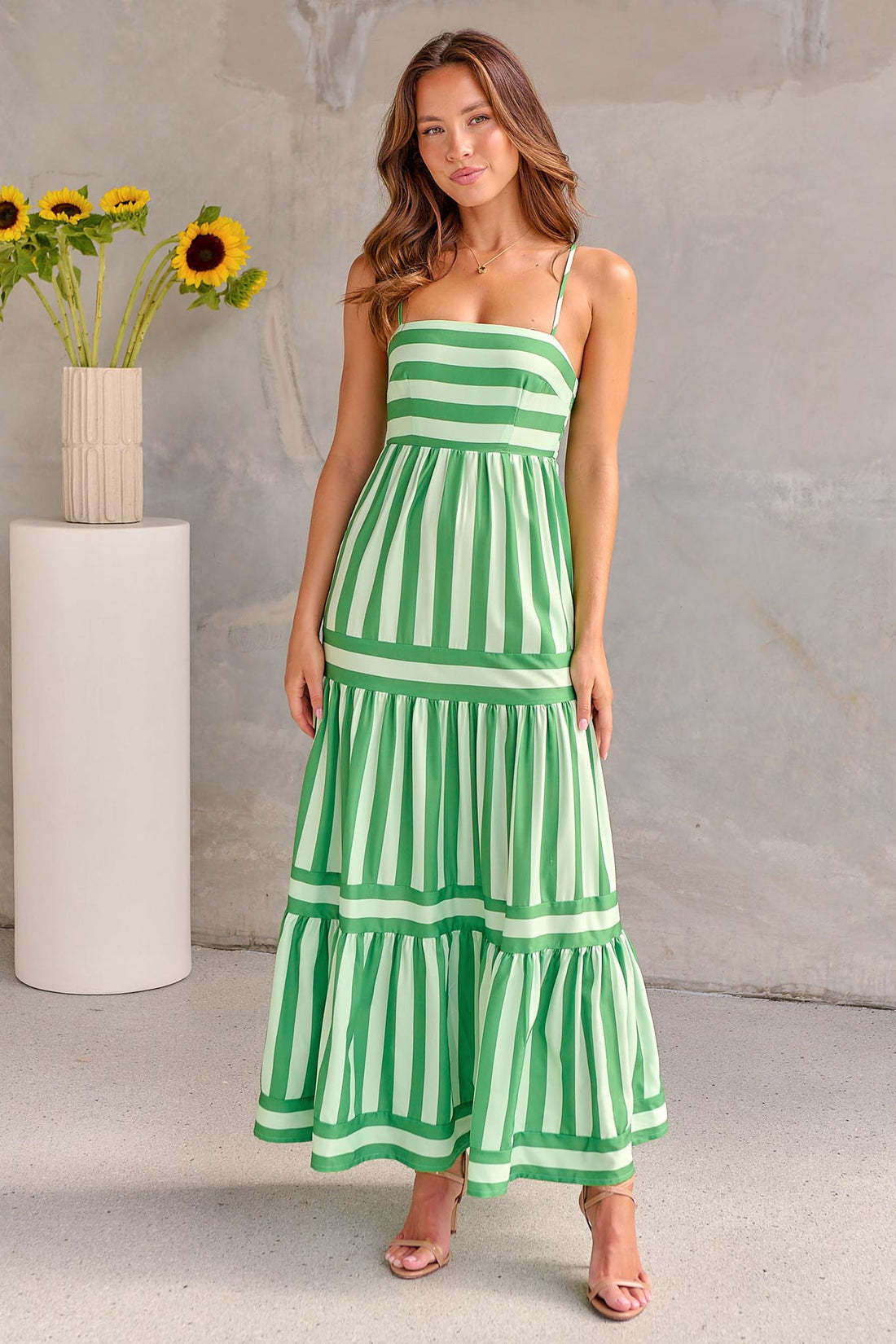 Modern Boho Striped Gown for Seaside Vacations & Brunches