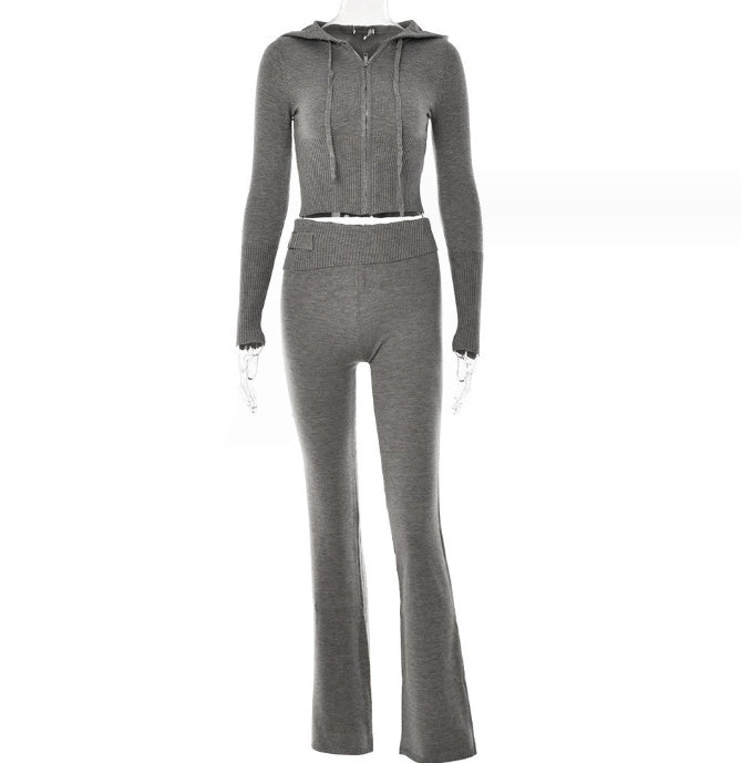 Aria Ribbed Y2K Zip-Up & Flare Set