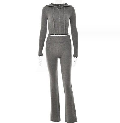 Aria Ribbed Y2K Zip-Up & Flare Set