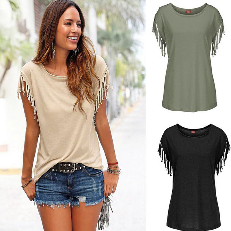 Tassel Detail Short Sleeve Summer Top
