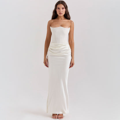 Sultry Strapless Bandeau Gown with Sculpted Bodice & Liquid Satin Flow