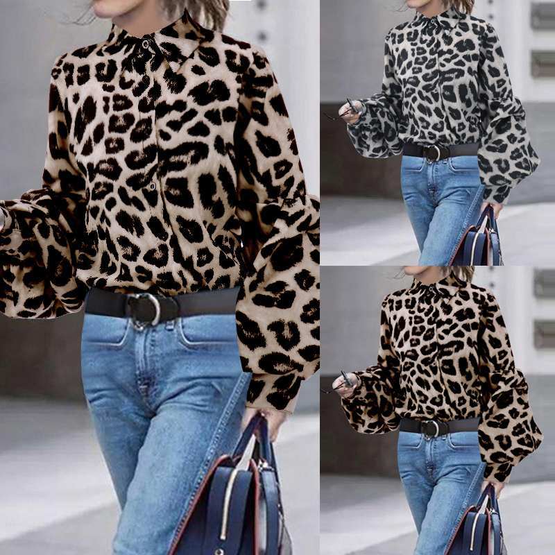 Bold Leopard Print Button-Up with Dramatic Balloon Sleeves