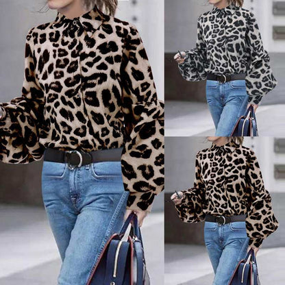Bold Leopard Print Button-Up with Dramatic Balloon Sleeves