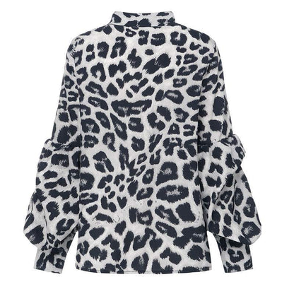 Bold Leopard Print Button-Up with Dramatic Balloon Sleeves