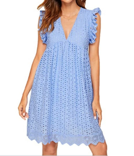Elegant Coastal White Mini Dress in Intricate Jacquard Lace