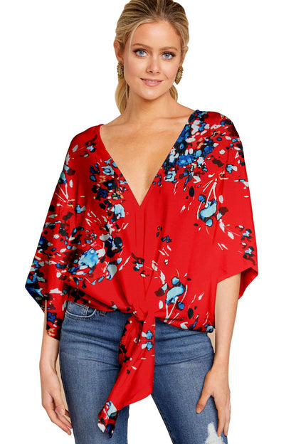 Sultry Batwing Sleeve Tunic with Front Tie Accent