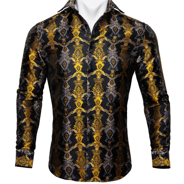 Crescent-Dynasty Dress-Shirt in "High-Lustre" Sateen with Integrated Regal-Print