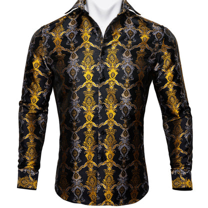 Crescent-Dynasty Dress-Shirt in "High-Lustre" Sateen with Integrated Regal-Print