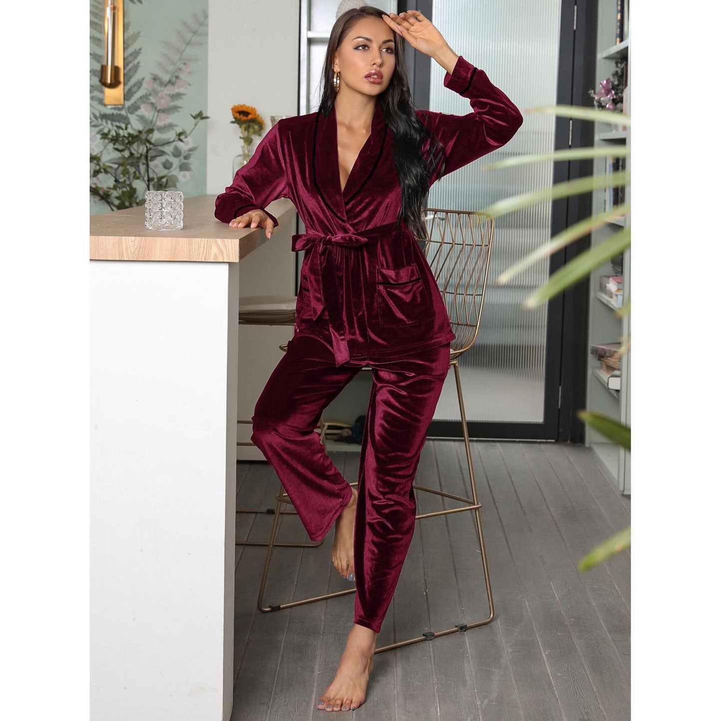 The Velvet-Sanctuary Robe-Suit with Sculptural Shawl-Collar & Heavy-Lustre Finish