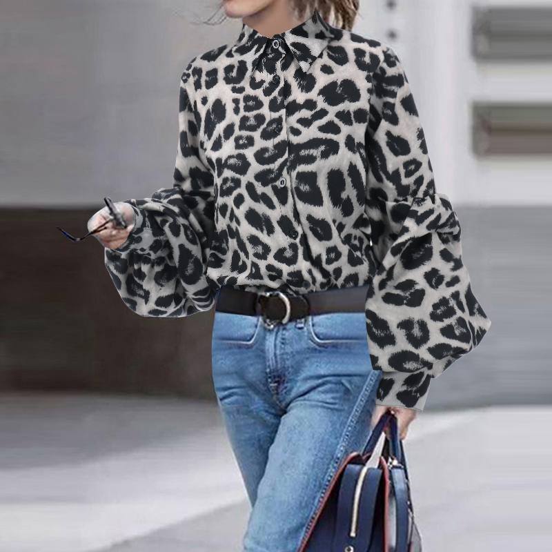 Bold Leopard Print Button-Up with Dramatic Balloon Sleeves