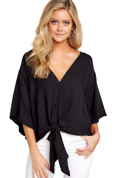 Sultry Batwing Sleeve Tunic with Front Tie Accent