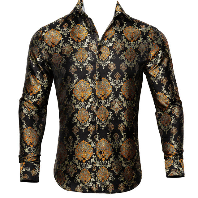 Crescent-Dynasty Dress-Shirt in "High-Lustre" Sateen with Integrated Regal-Print