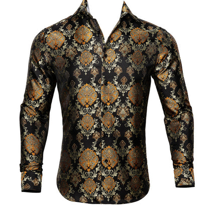 Crescent-Dynasty Dress-Shirt in "High-Lustre" Sateen with Integrated Regal-Print