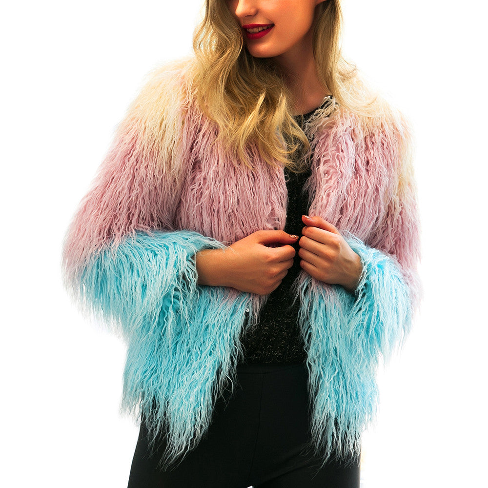 Pastel Cloud Shaggy Faux Fur Coat