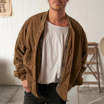 The Suede-Monolith Jacket with Architectural Cardigan-Cut & Urban-Suede Shell