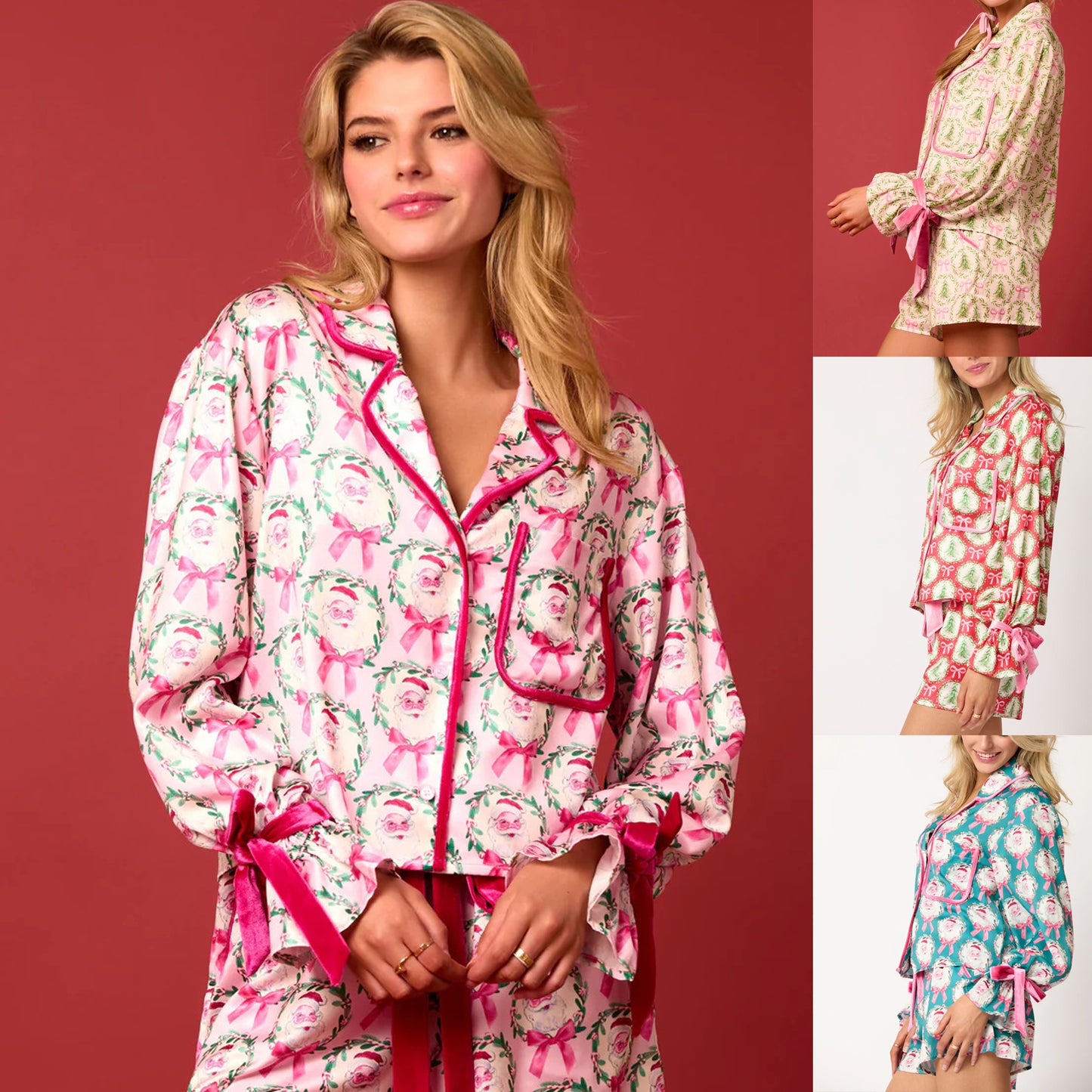 Solstice-Morning Pajama-Suit in "Holiday-Icon" Print with Precision Lapels