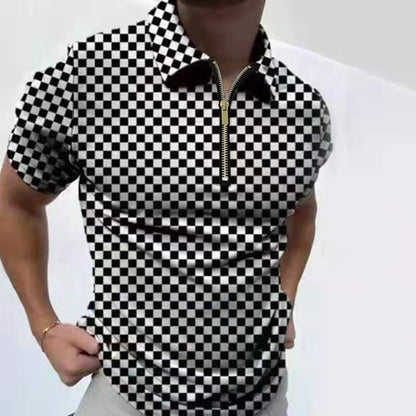 The Tactical-Mosaic Polo with Architectural Silver-Zip & Contrast Stay-Collar