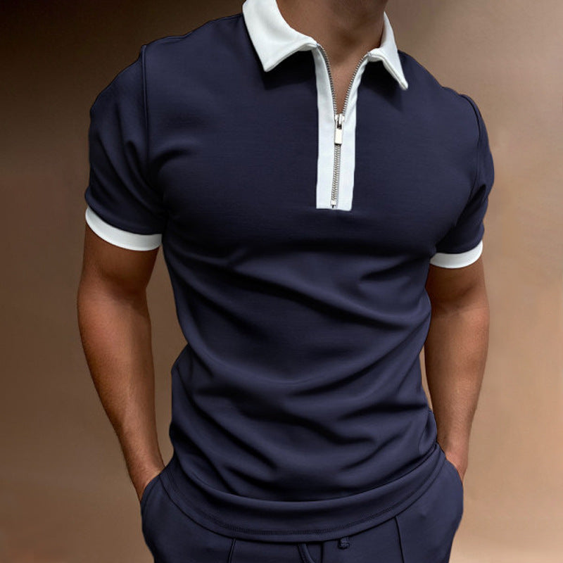 The Tactical-Mosaic Polo with Architectural Silver-Zip & Contrast Stay-Collar