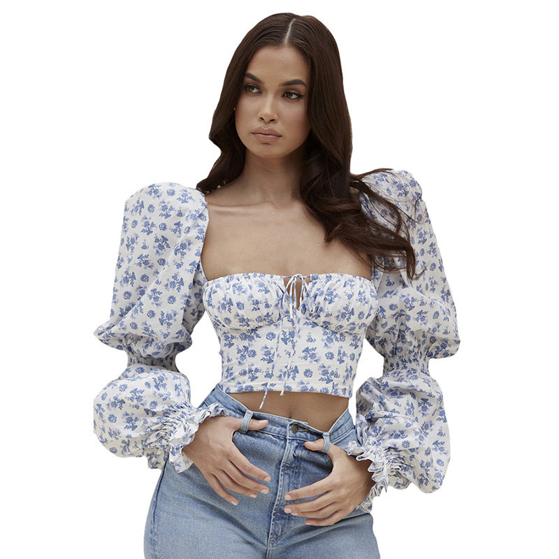 Meadow Bloom Puff-Sleeve Corset Top