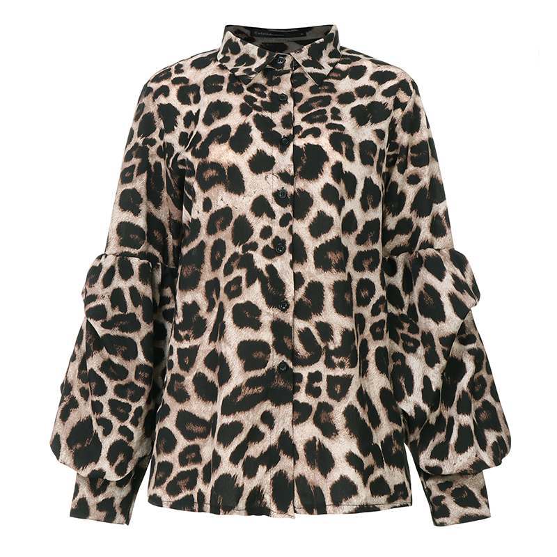 Bold Leopard Print Button-Up with Dramatic Balloon Sleeves