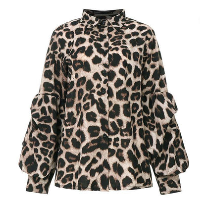 Bold Leopard Print Button-Up with Dramatic Balloon Sleeves