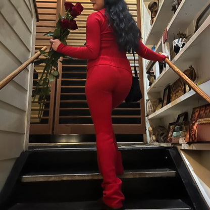 Aria Ribbed Y2K Zip-Up & Flare Set