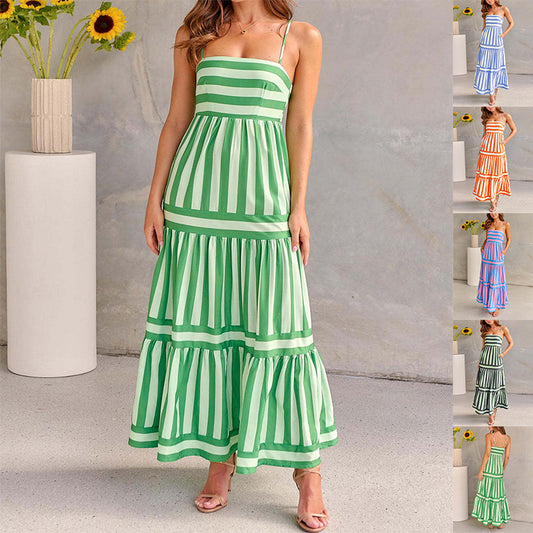 Modern Boho Striped Gown for Seaside Vacations & Brunches