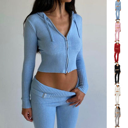Aria Ribbed Y2K Zip-Up & Flare Set