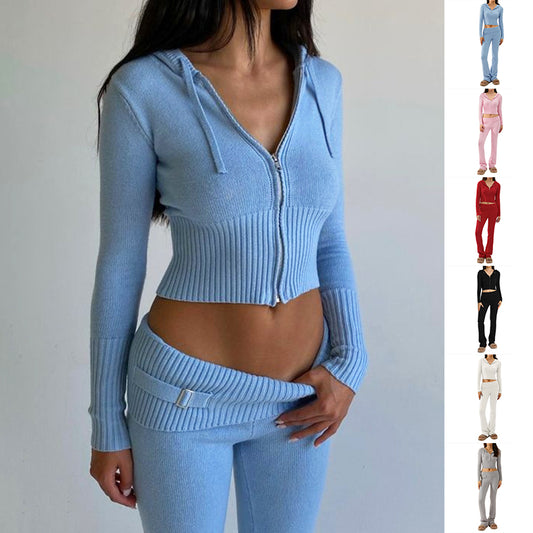 Aria Ribbed Y2K Zip-Up & Flare Set