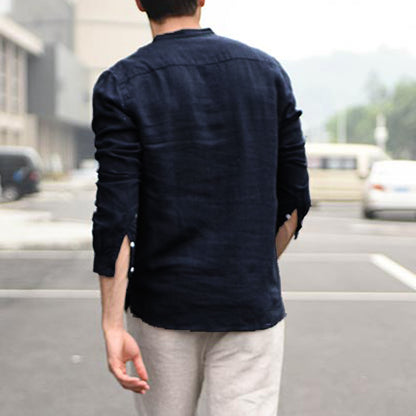 The Aegean-Grandad Shirt with Architectural Linen-Shell & Urban-Flow Silhouette