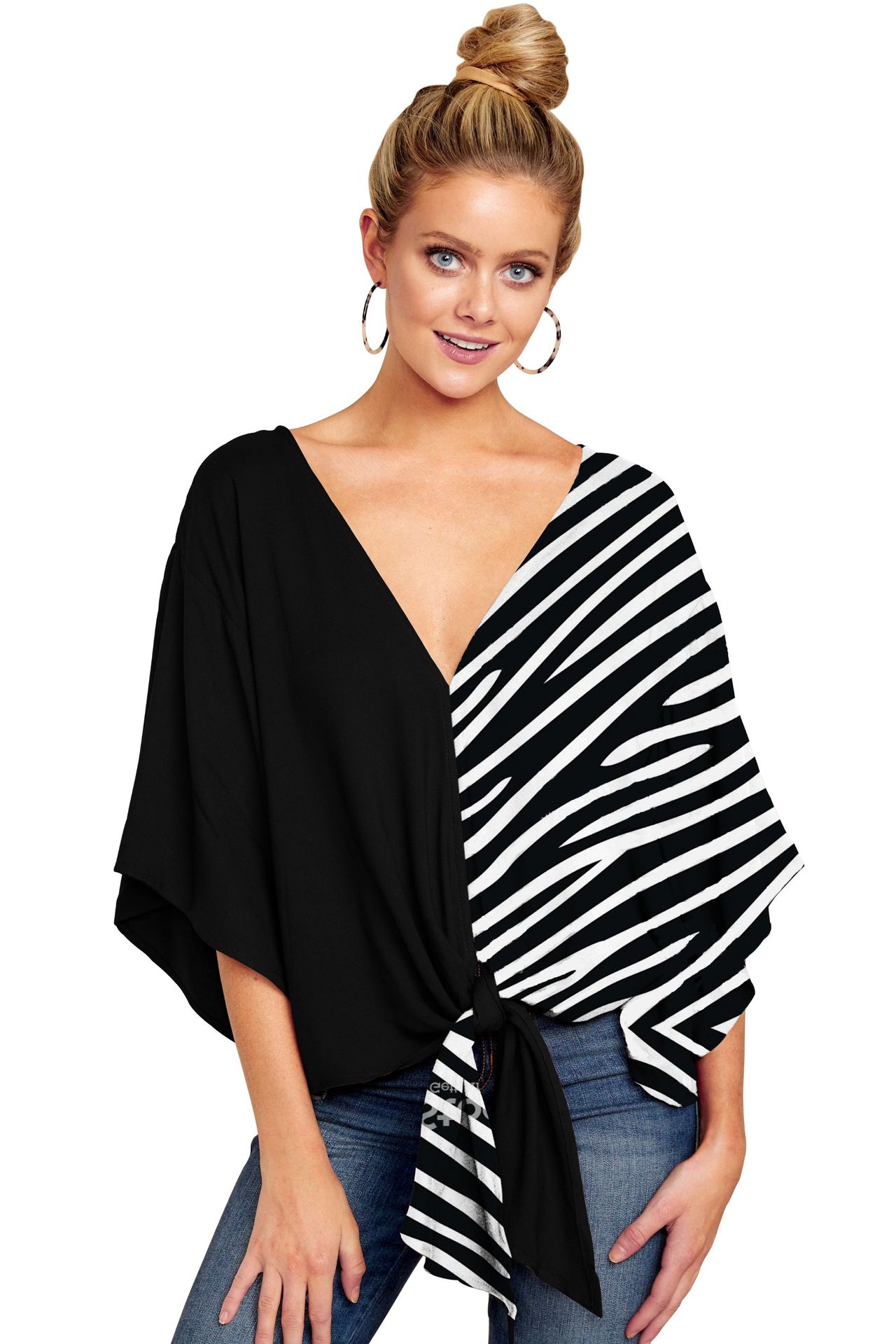 Sultry Batwing Sleeve Tunic with Front Tie Accent