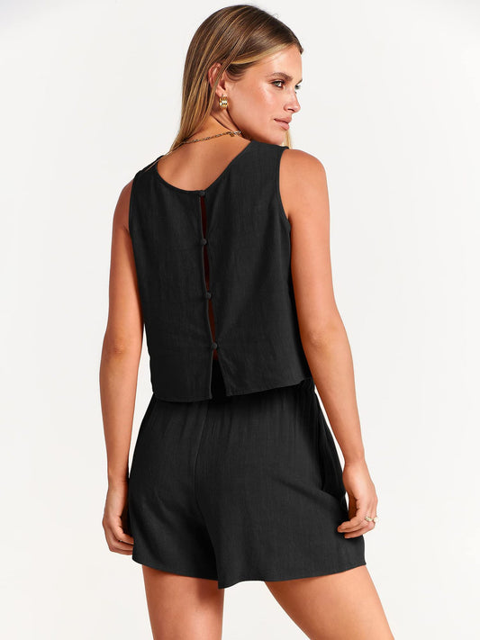 Alora Linen-Blend Button-Back Summer Set