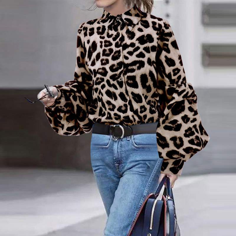 Bold Leopard Print Button-Up with Dramatic Balloon Sleeves