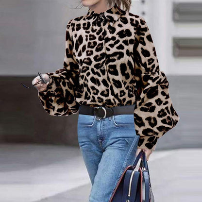 Bold Leopard Print Button-Up with Dramatic Balloon Sleeves