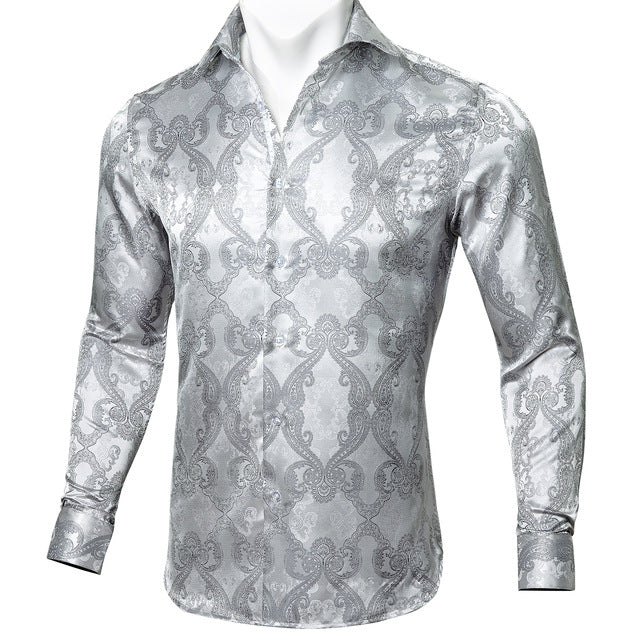 Crescent-Dynasty Dress-Shirt in "High-Lustre" Sateen with Integrated Regal-Print