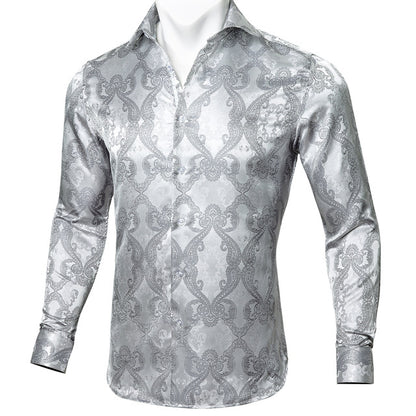 Crescent-Dynasty Dress-Shirt in "High-Lustre" Sateen with Integrated Regal-Print