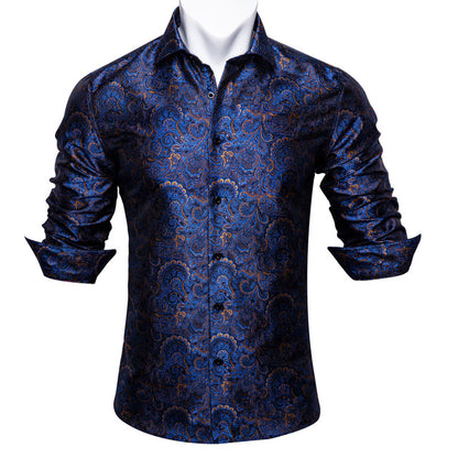 Crescent-Dynasty Dress-Shirt in "High-Lustre" Sateen with Integrated Regal-Print