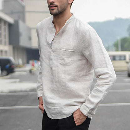 The Aegean-Grandad Shirt with Architectural Linen-Shell & Urban-Flow Silhouette