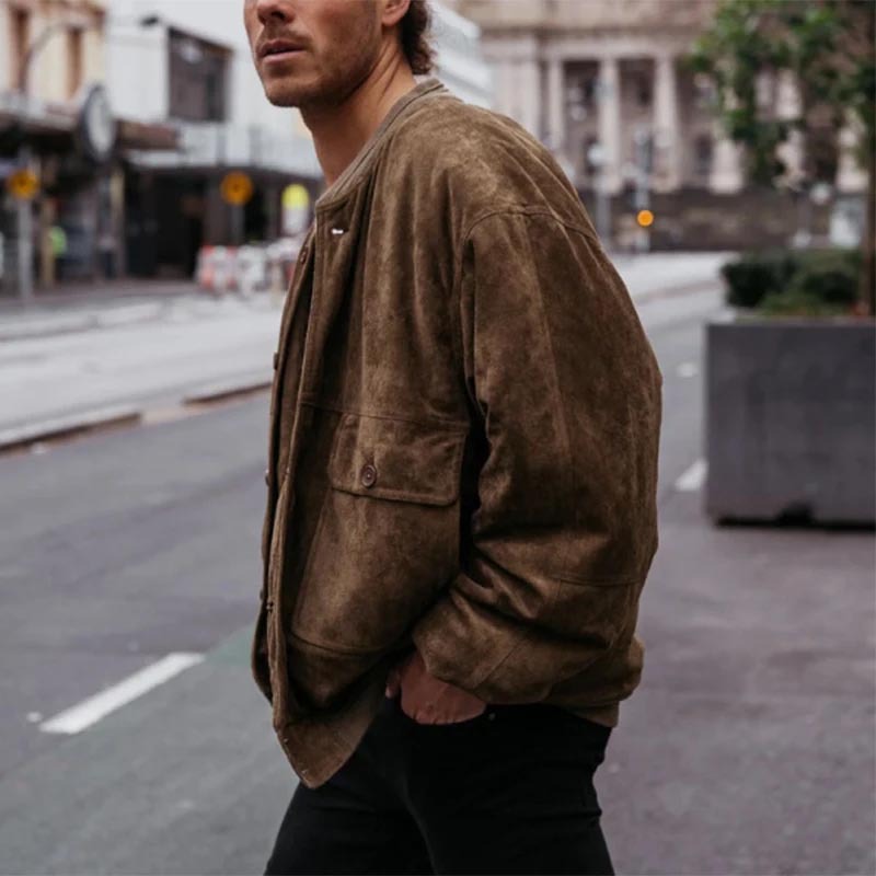 The Suede-Monolith Jacket with Architectural Cardigan-Cut & Urban-Suede Shell