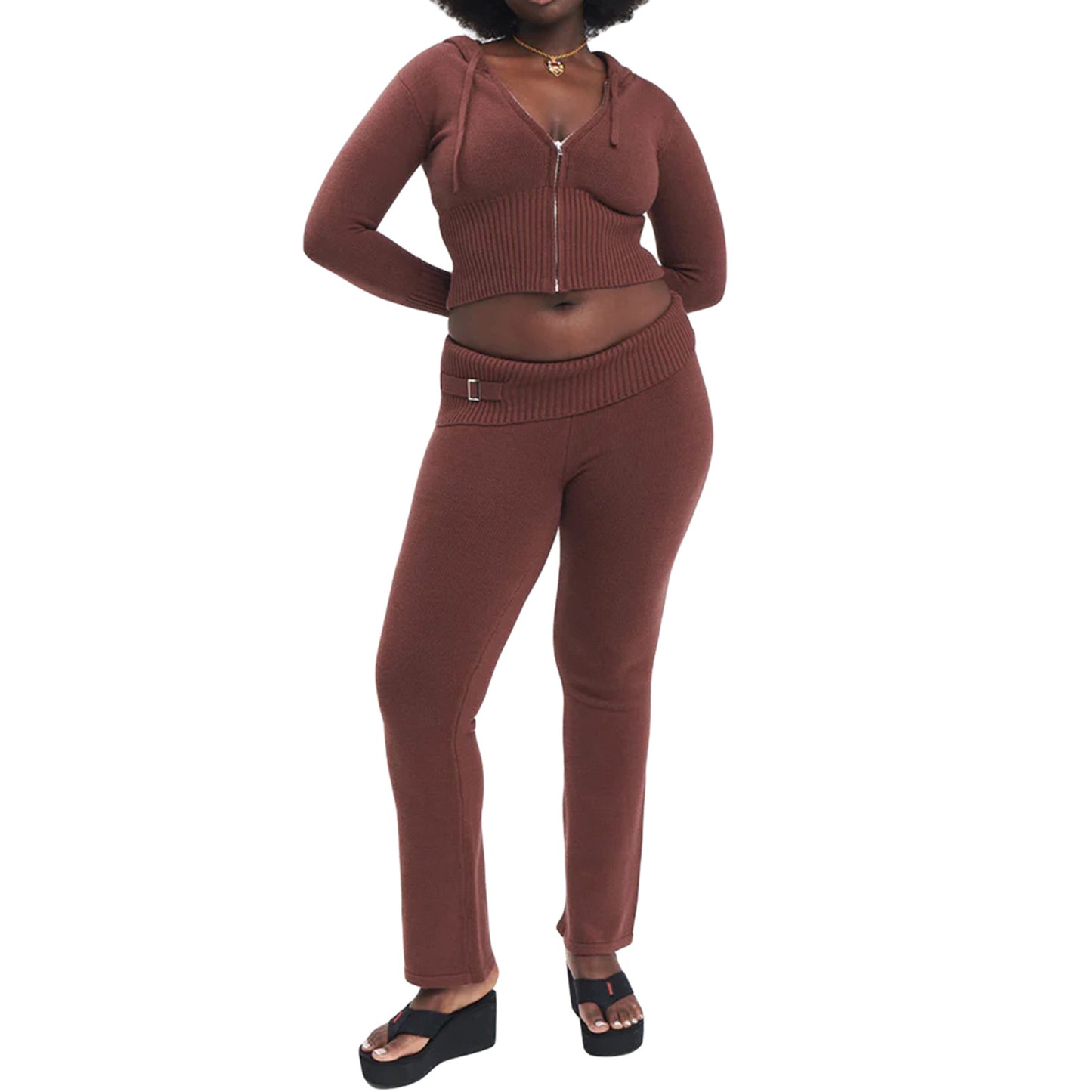 Aria Ribbed Y2K Zip-Up & Flare Set