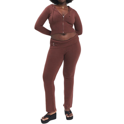 Aria Ribbed Y2K Zip-Up & Flare Set