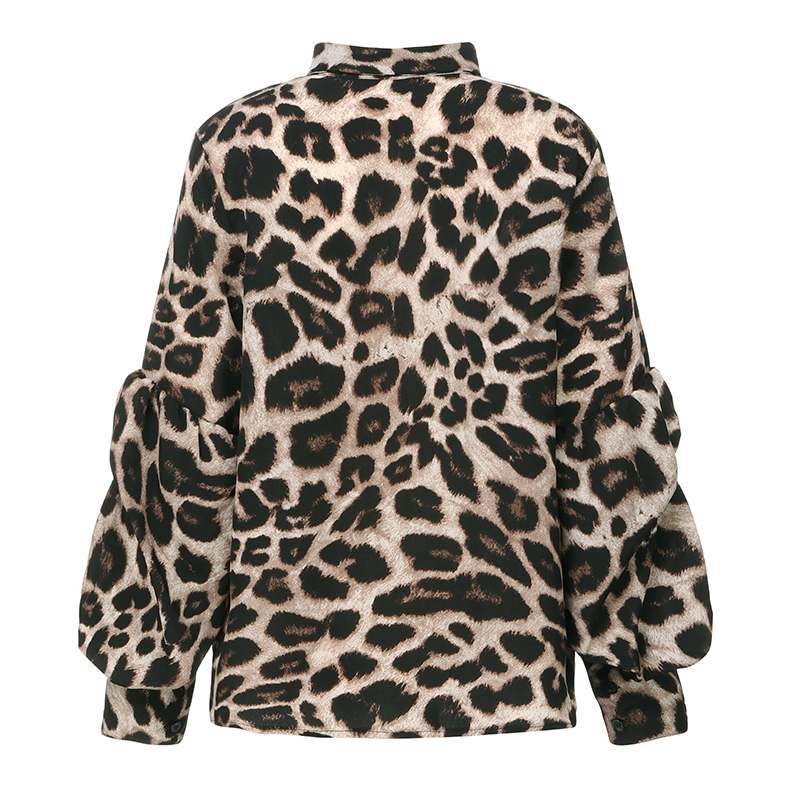 Bold Leopard Print Button-Up with Dramatic Balloon Sleeves