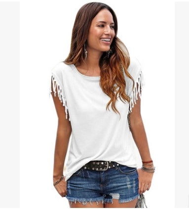 Tassel Detail Short Sleeve Summer Top