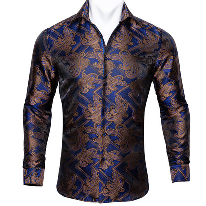 Crescent-Dynasty Dress-Shirt in "High-Lustre" Sateen with Integrated Regal-Print