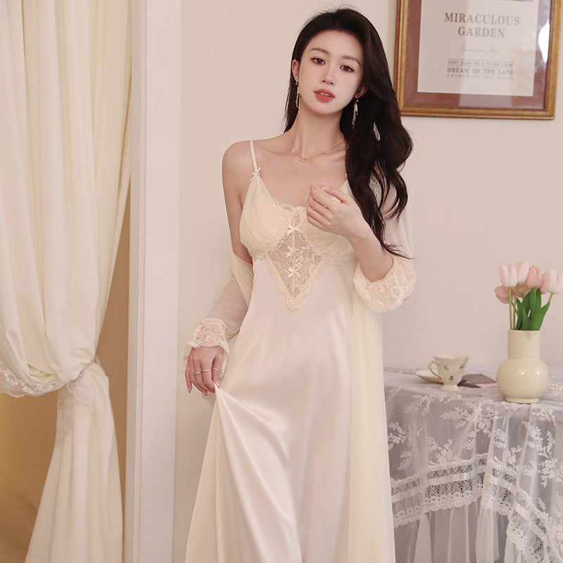 Monolith-Noir Gown in "Midnight-Chiffon" with Precision Scalloped-Lace Frame