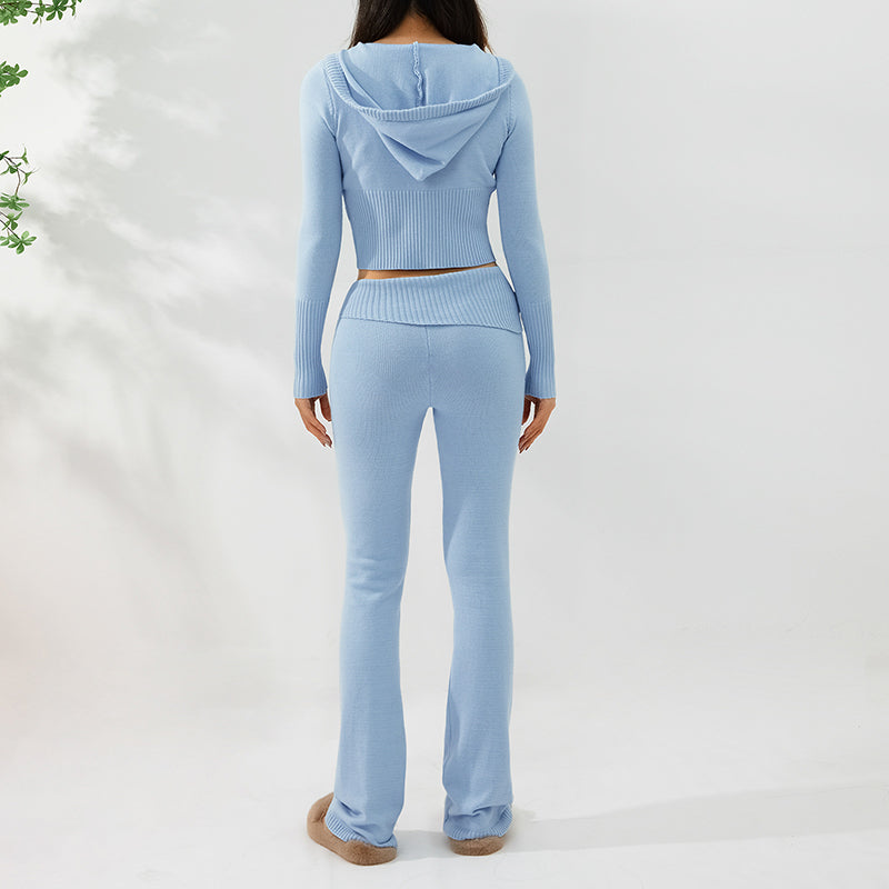 Aria Ribbed Y2K Zip-Up & Flare Set